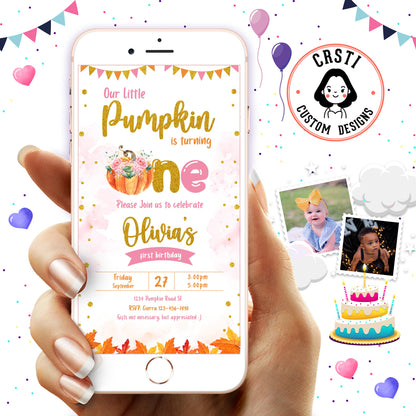 Autumn Bliss: Pumpkin Theme Digital Video Invite for Birthday Fun!