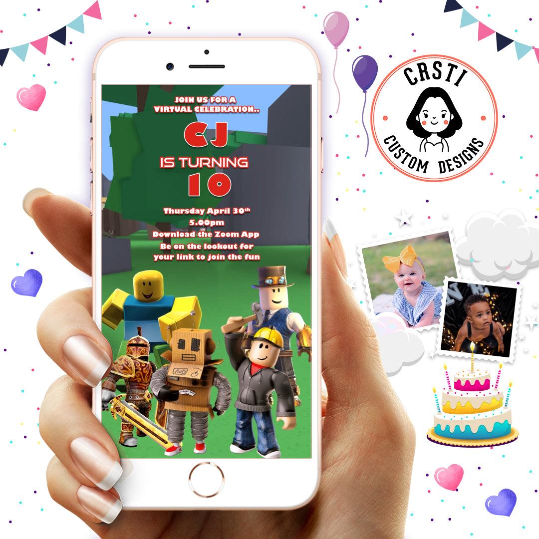 Game On: Roblox Birthday Digital Video Invitation for Gaming Fun!