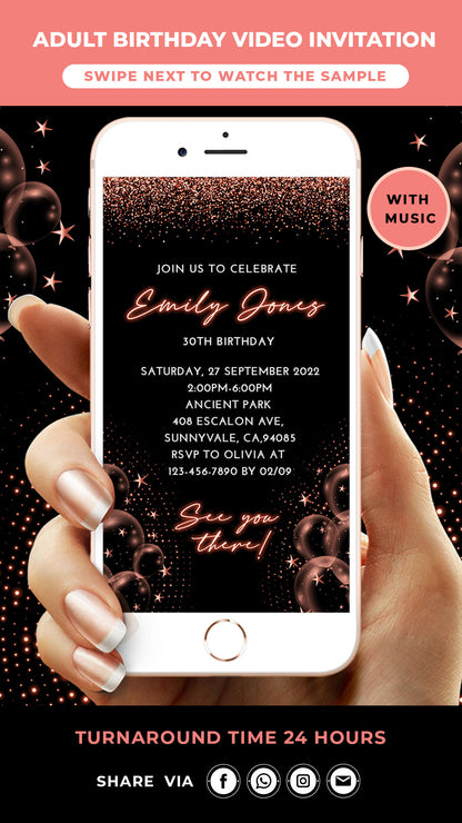 Rose Gold 30th Birthday Video Invitation