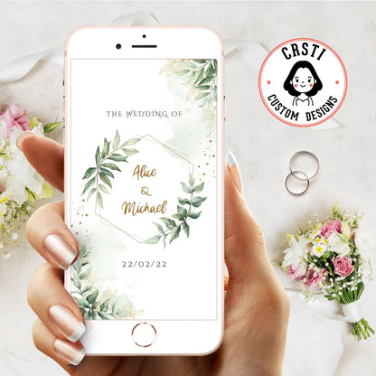 Chic Sage Affair: Digital Wedding Invitation in Lush Green