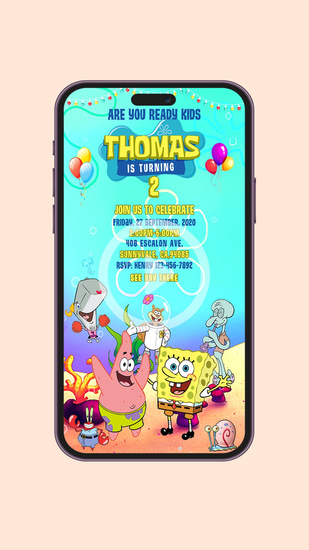 SpongeBob Birthday Video Invitation