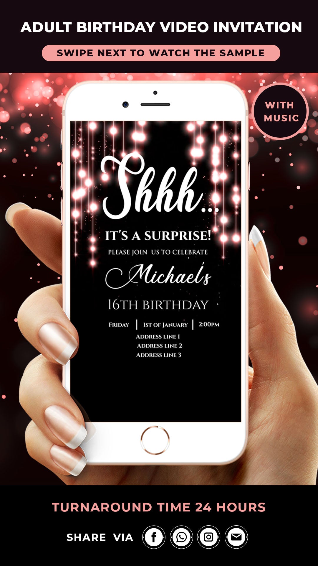 16th Surprise Birthday Invitation