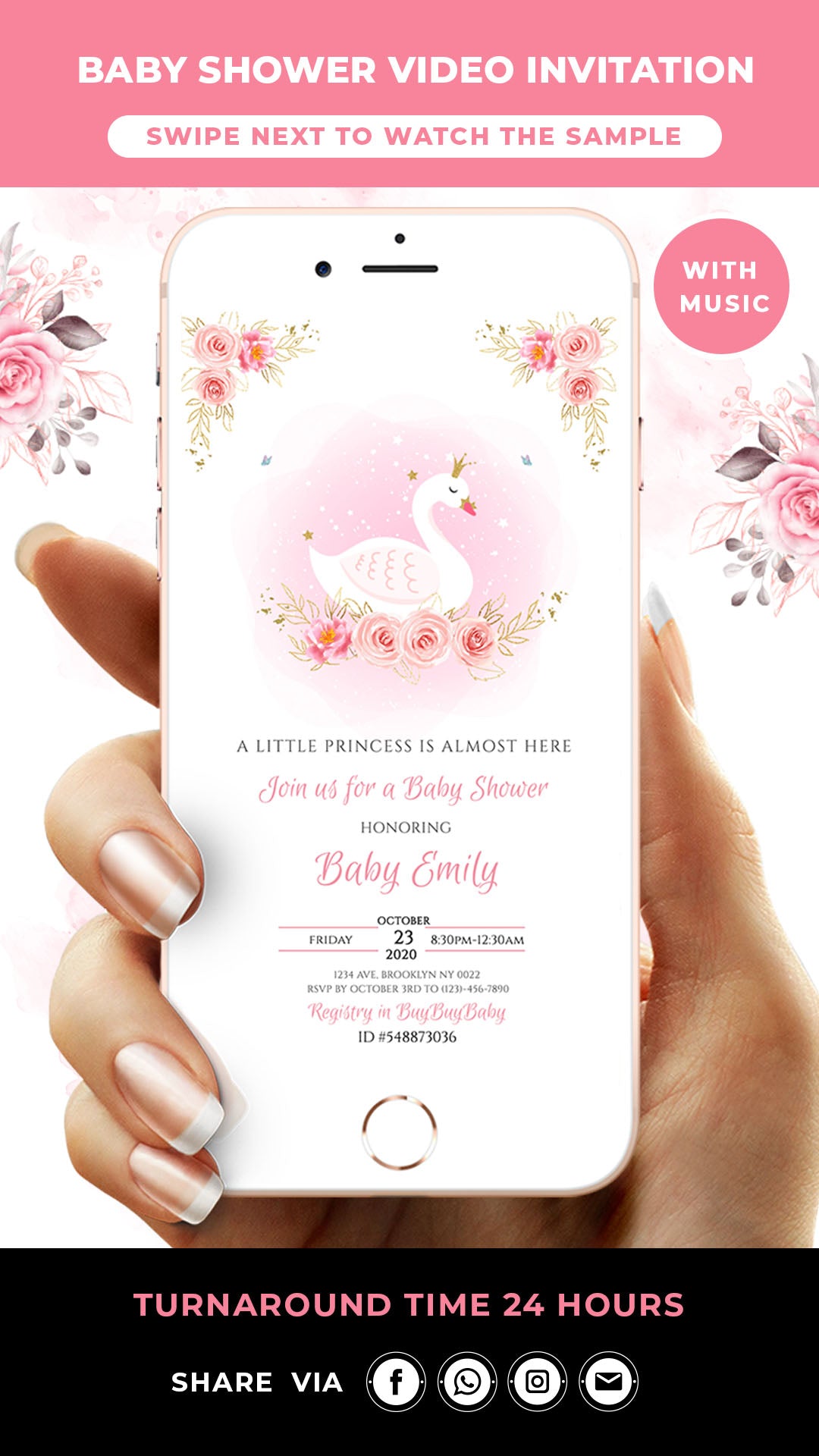 Swan Baby Shower Video Invitation