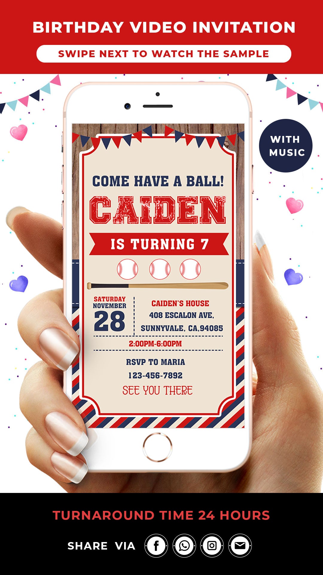 Vintage Baseball Birthday Video Invitation