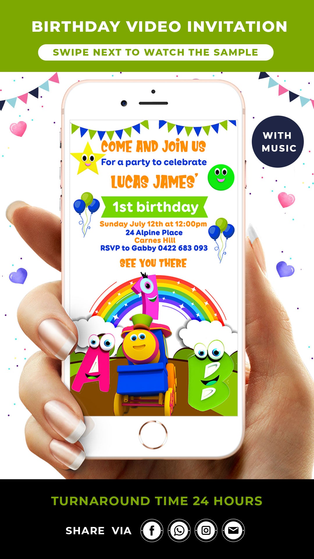 Bob the Train Birthday Video Invitation