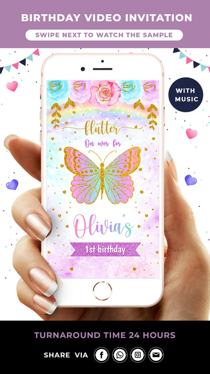 purple butterfly birthday invitation