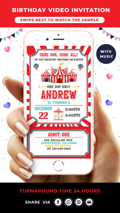 Carnival Ticket Birthday Video Invitation