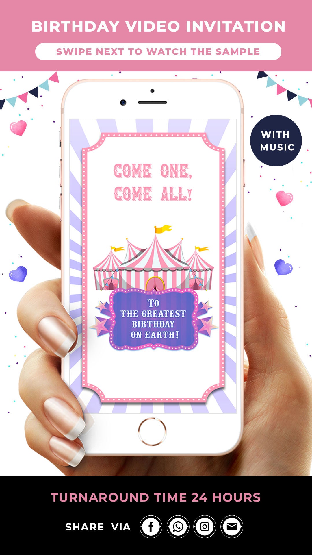 Circus Birthday Invitation Pastel