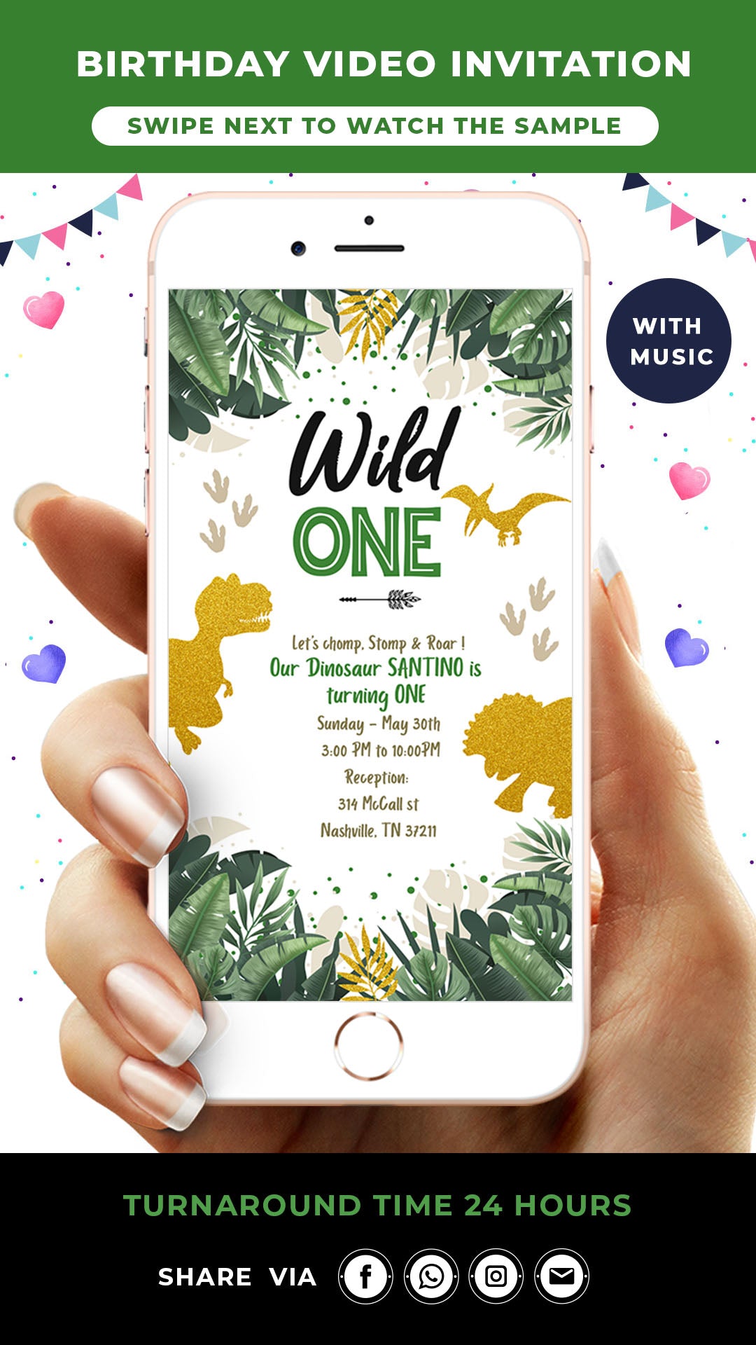 Dinosaur Wild One Birthday Invitation