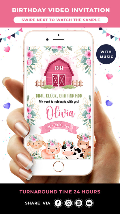 Pink Farm Digital Birthday Video Invitation