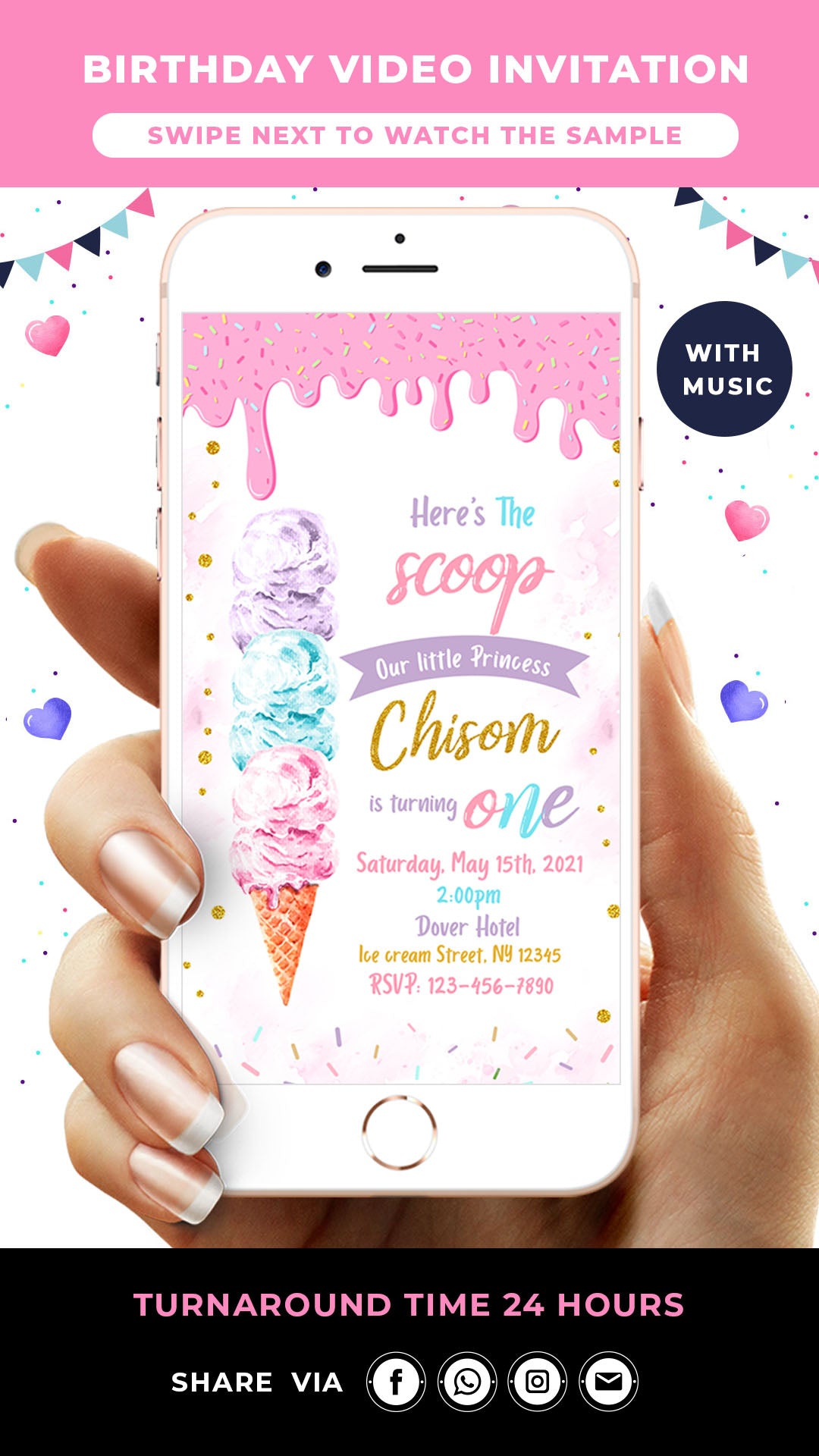 Ice Cream Birthday Video Invitation