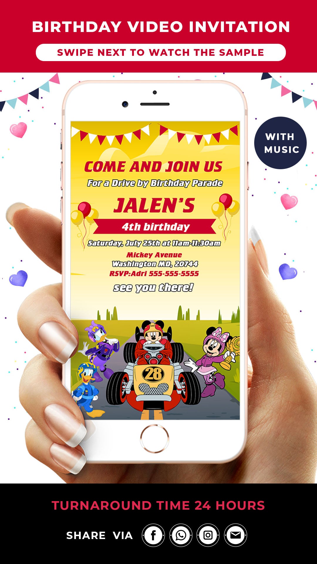 Mickey Mouse Roadster Birthday Invitation