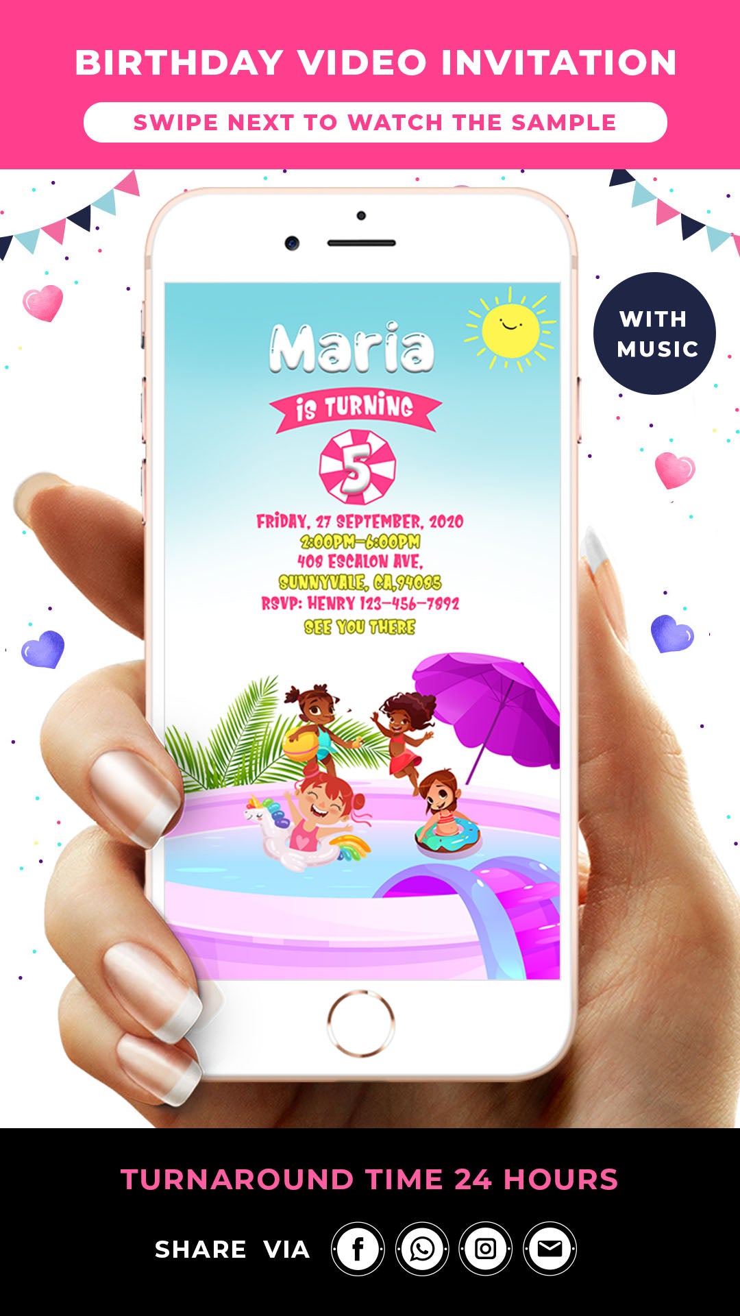 Girl Pool Party Birthday Invitation