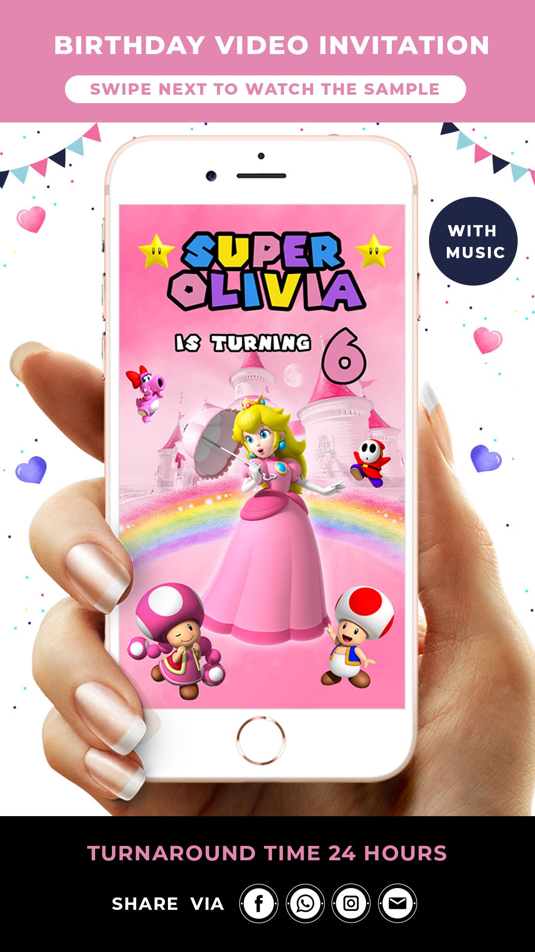 Princess Peach Birthday Invitation