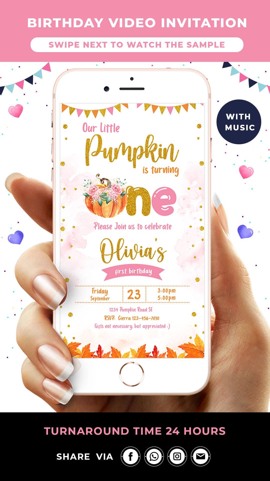 Pumpkin Digital Birthday Video Invitation