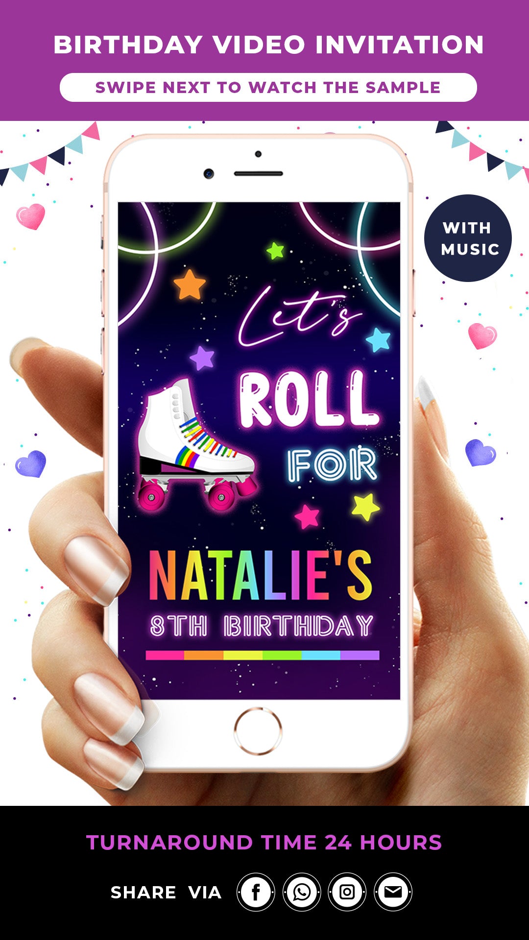 Roller Skating Digital Birthday Video Invitation