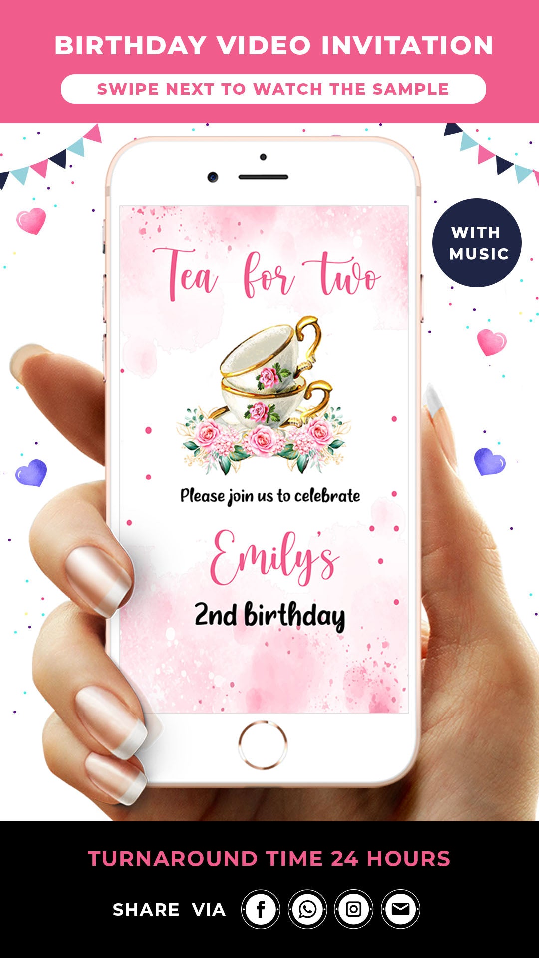 Tea Party Birthday Video Invitation