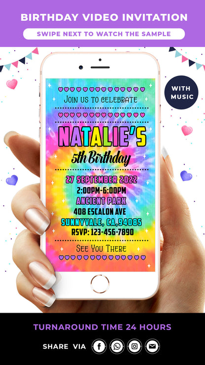 Tie Dye Digital Birthday Video Invitation