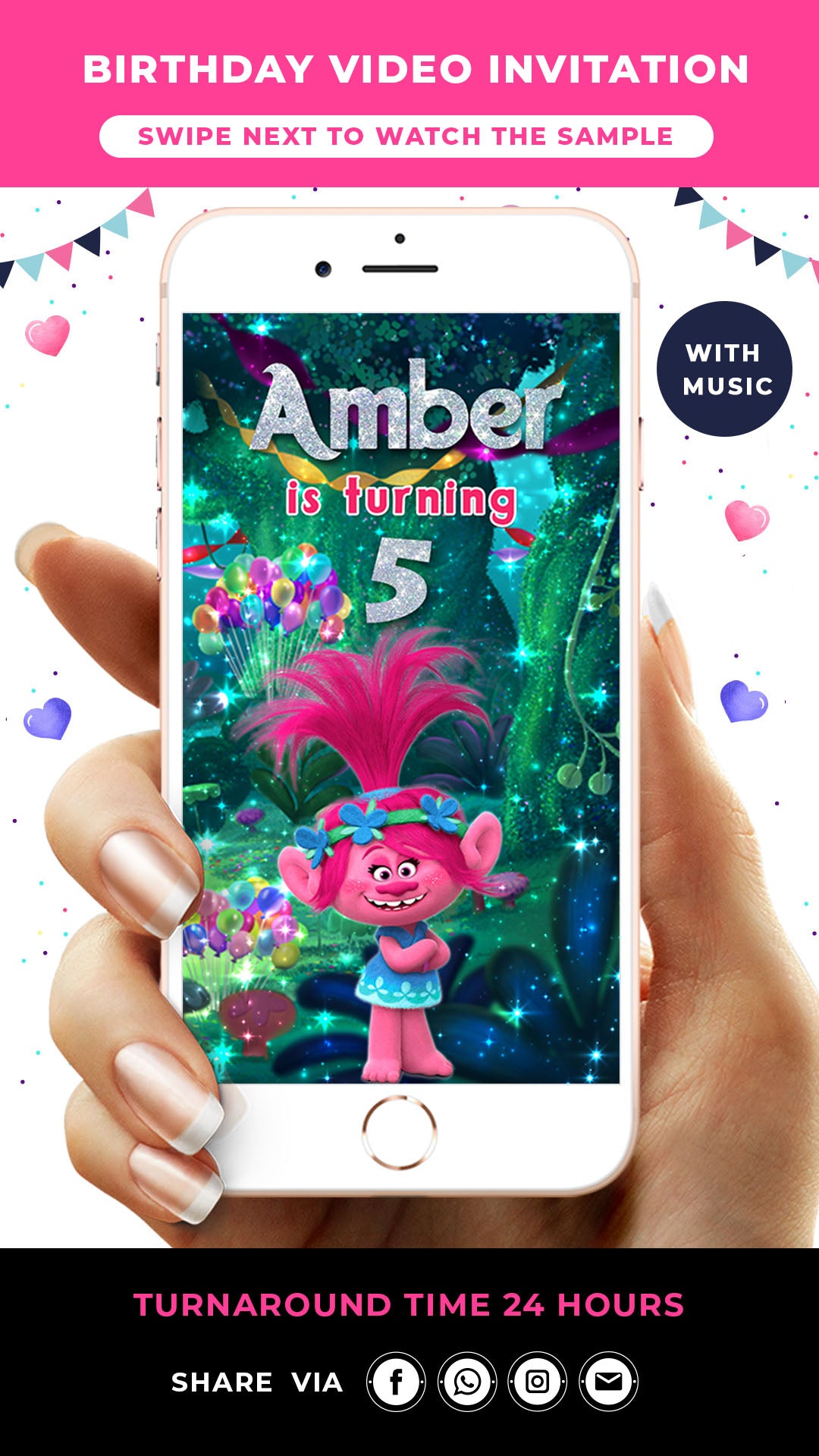 Trolls Digital Birthday Invitation