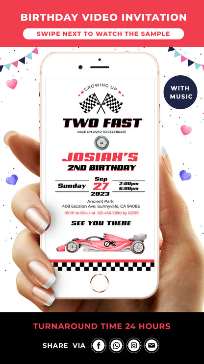 Two Fast Birthday Video Invitation Red