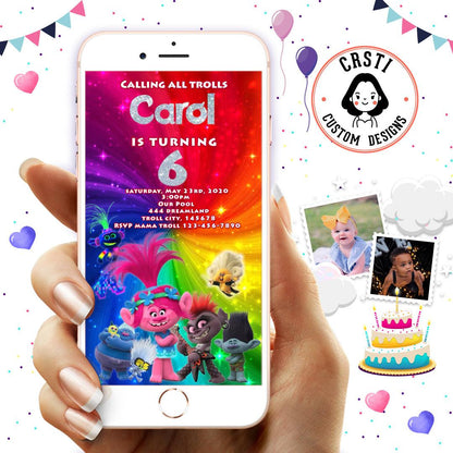 Joyful Celebration: Trolls Themed Digital Video Invite for Birthday Fun!