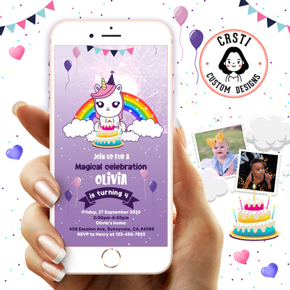Whimsical Wonderland: Unicorn Theme Digital Video Invite!