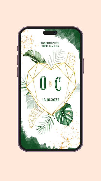 Greenery and Gold Wedding Digital Video Invitation