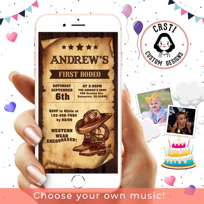 Saddle Up: First Rodeo Birthday Invite for Cowboy Fun!