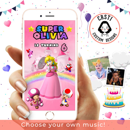 Majestic Affair: Princess Peach Birthday Invite for a Royal Celebration!