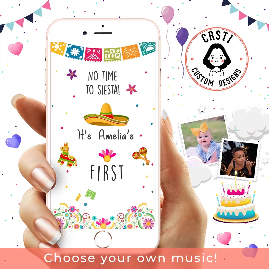 First Fiesta Birthday Invitation Card Template - A vibrant and customizable template capturing the joy of a first fiesta celebration. Ideal for crafting invitations that set the stage for a colorful and memorable birthday party. Download now for digital sharing and high-quality printing