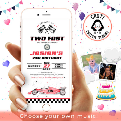 Speedy Celebration: Two Fast Birthday Invitation for Racing Enthusiasts!