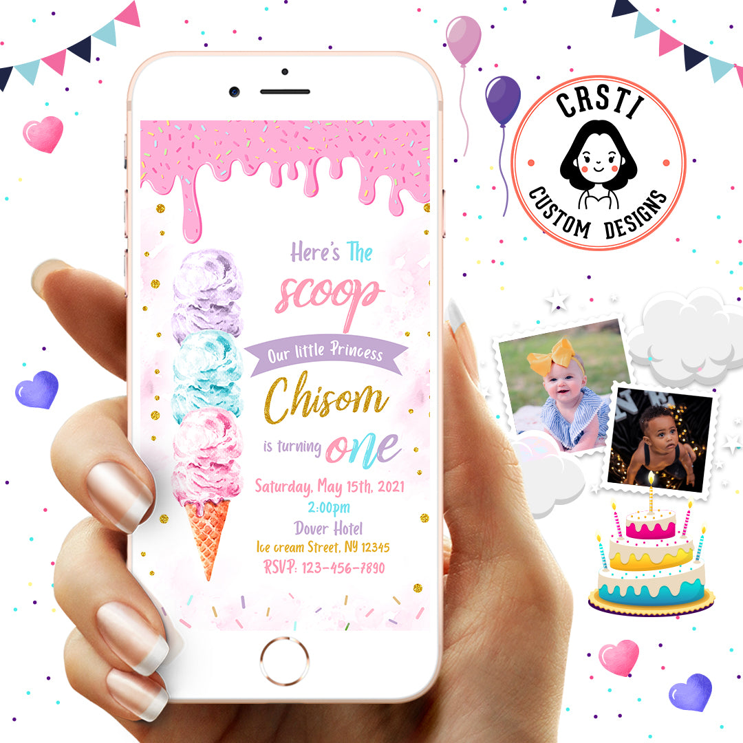 Scoop of Joy: Ice Cream Theme Digital Video Invite Template Bliss!