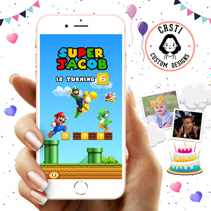 Jump into Fun: Super Mario Themed Digital Birthday Video Invite!
