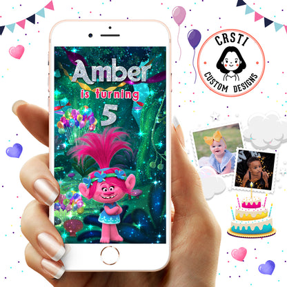 Whimsical World: Trolls Animated Digital Invitation for a Fun Party!