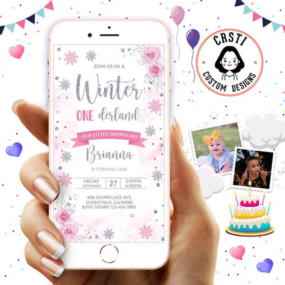 Frosty Fun: Winter Onederland Birthday Digital Video Invite for a Magical Celebration!