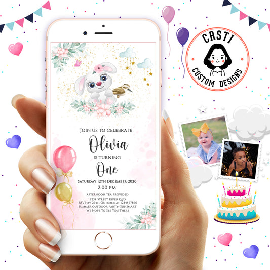 Adorable Bunny Bliss: Digital Video Invitation for a Cute Birthday!