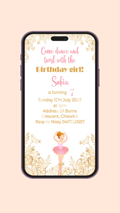 Ballerina Digital Birthday Video Invitation