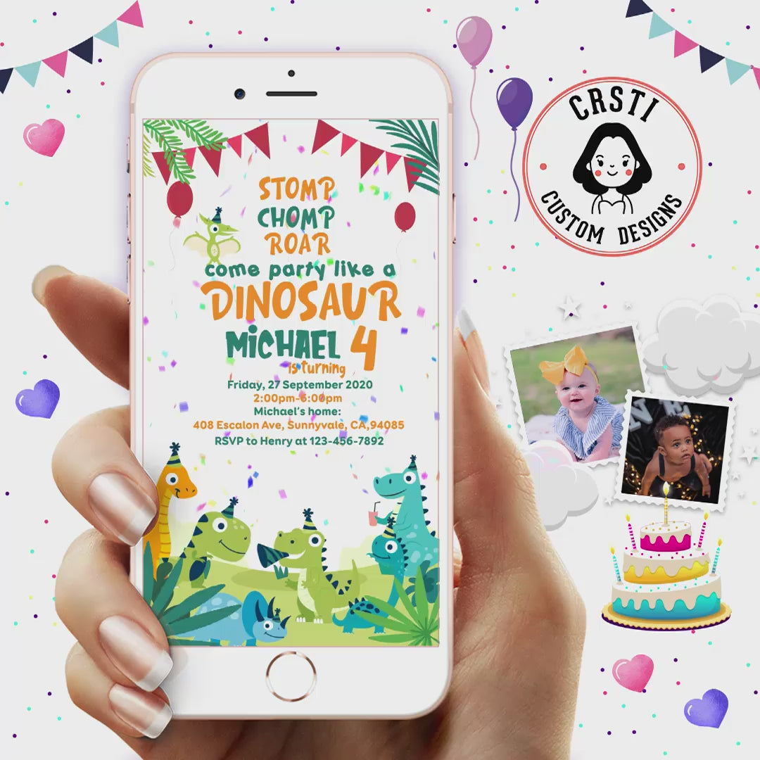 Roar-Some Celebration: Dinosaur Kids Birthday Video Invite Template!