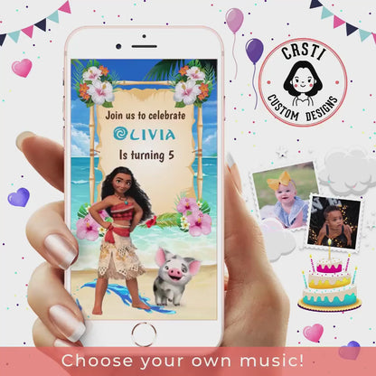 Vibrant Adventure: Moana Birthday Digital Video Invitation Delight!