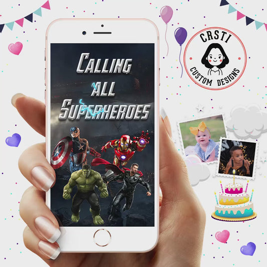 Avengers Theme Superhero Birthday Digital Video Invitation