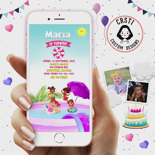 Sunny Splashes: Pool Party Girl Birthday Digital Video Invitation!