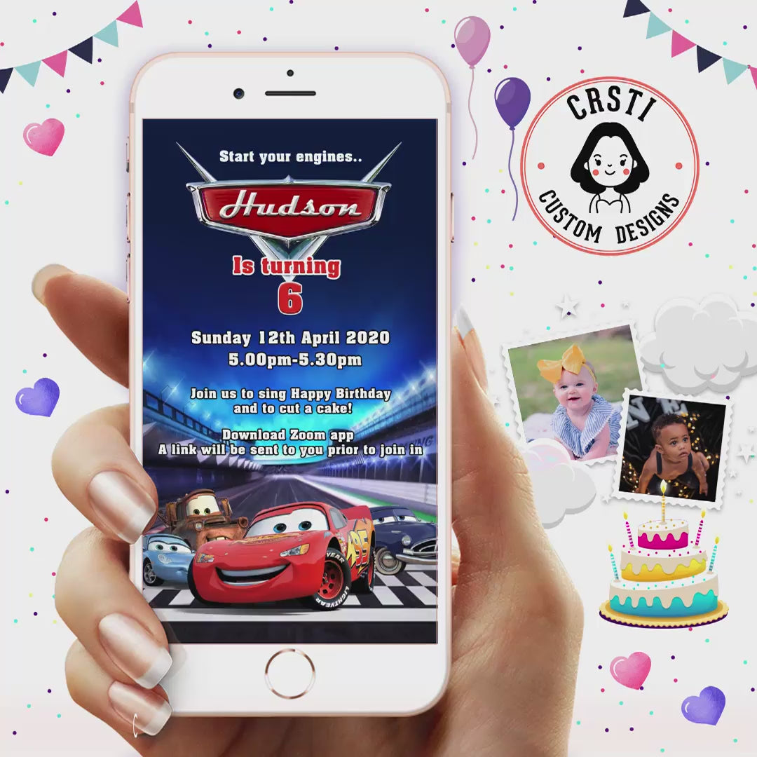 Race Ready: Cars Digital Video Invitation Template Excitement!