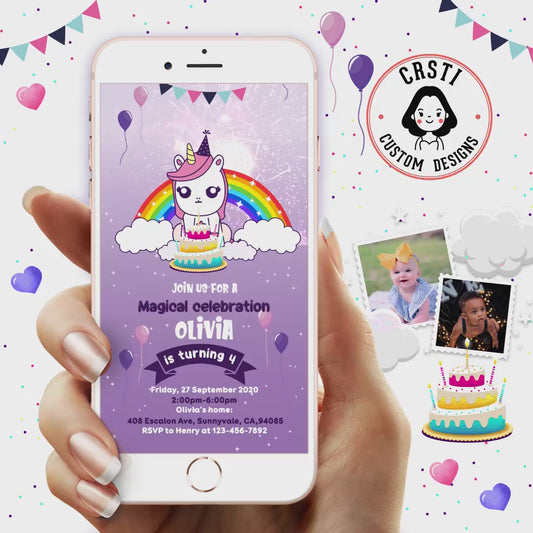 Magical Celebration: Unicorn Birthday Digital Video Invitation!