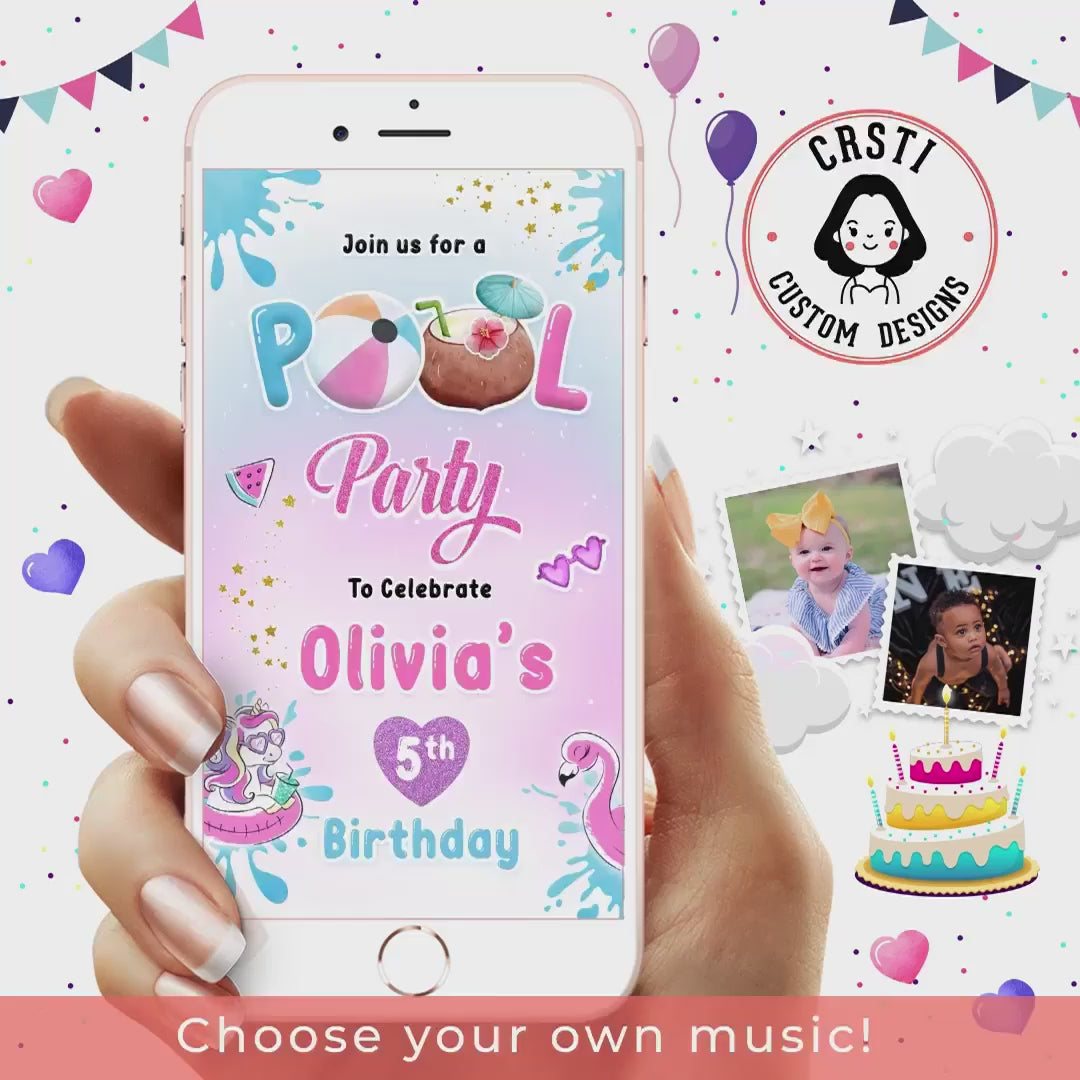 Make a Splash: Pool Party Birthday Digital Video Invitation!