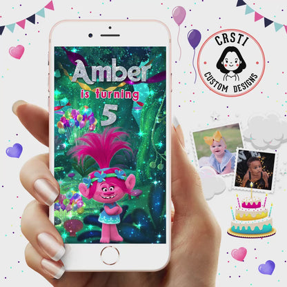 Colorful Celebration: Trolls Digital Animated Invitation!