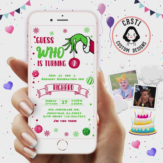 Whimsical Whoville: Grinch Birthday Digital Video Invite Template!
