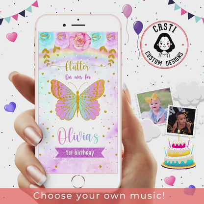 Fluttering Elegance: Butterfly Birthday Digital Video Invite!