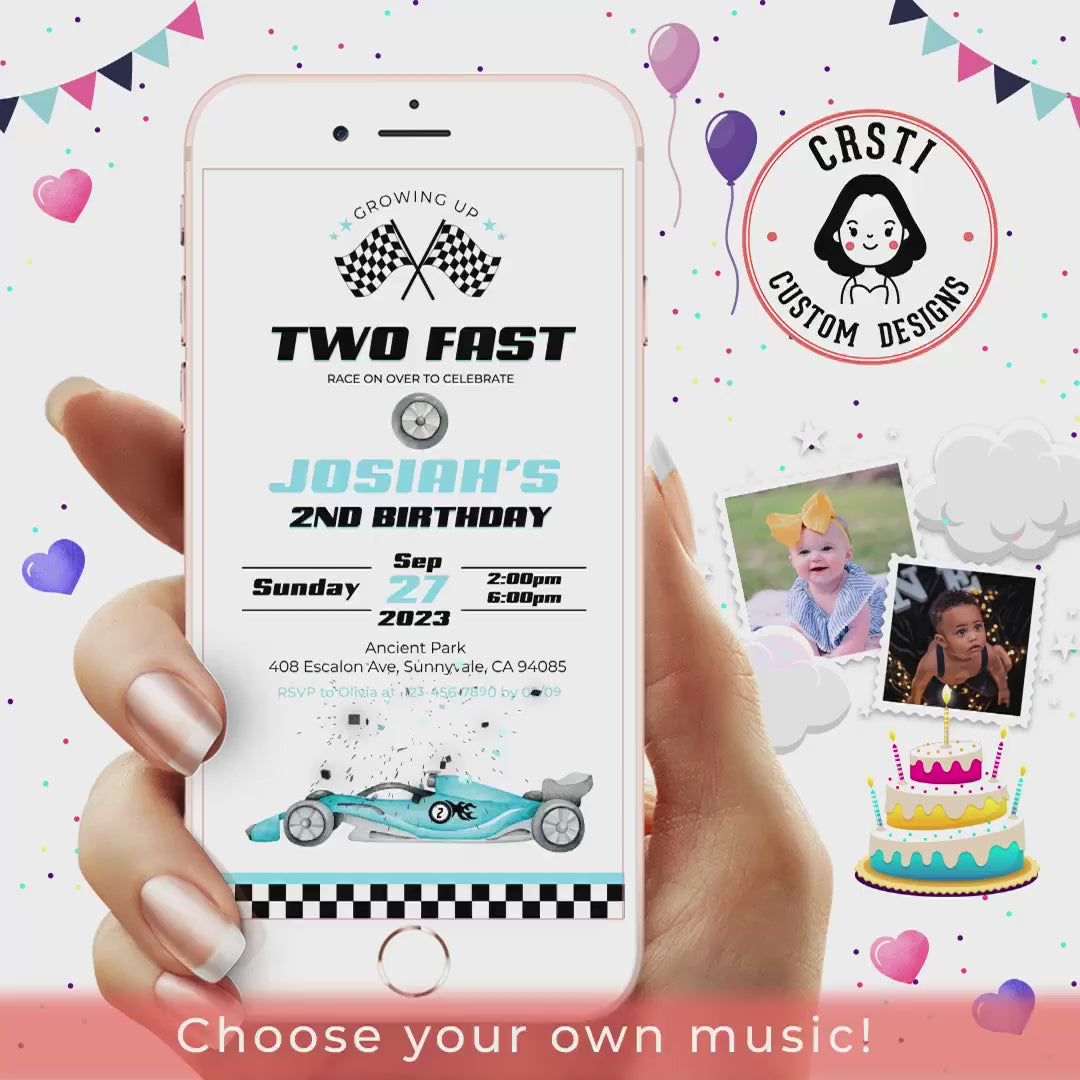 Speedy Celebration: Two Fast Birthday Invitation in Blue Version!