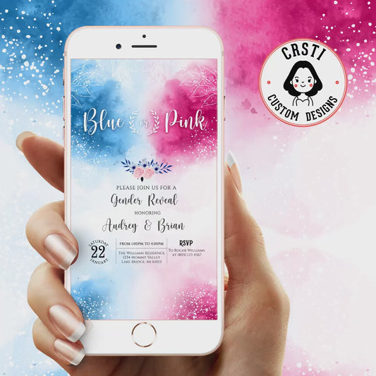 Soft Surprise: Blue Pink Gender Reveal Digital Invite Template!