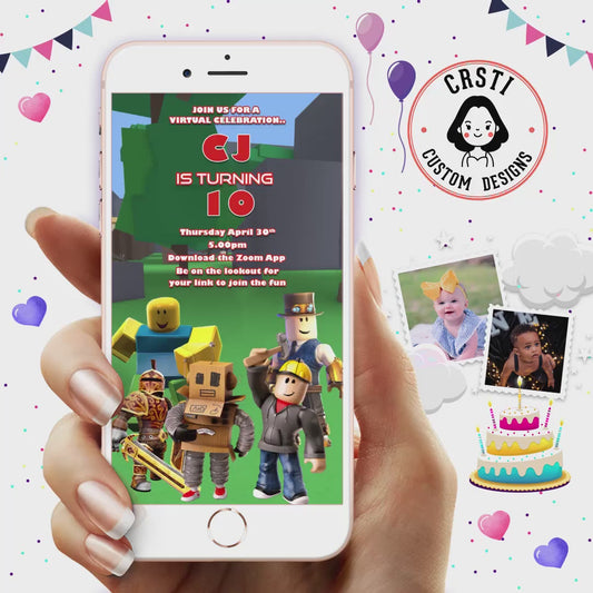 Roblox Adventure: Digital Video Invite for an Epic Birthday!